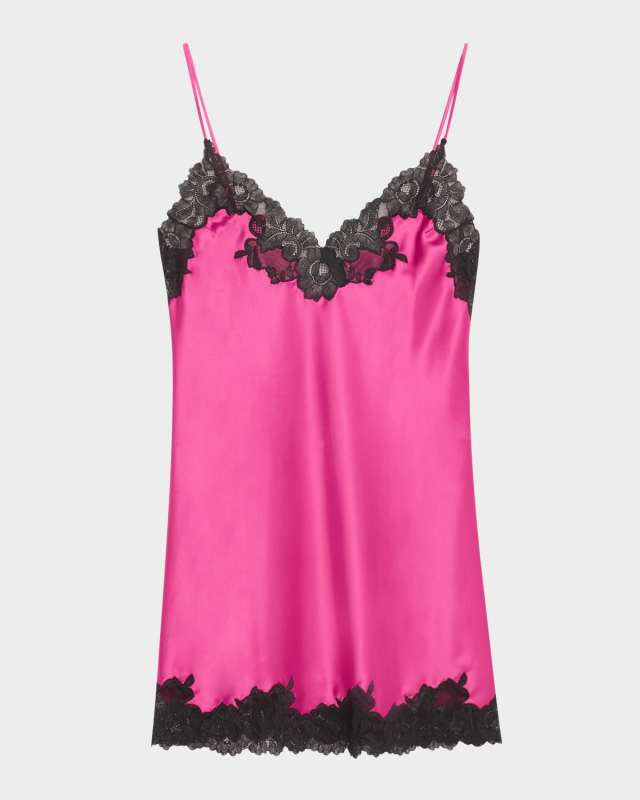 Peony Glamour Lace-Trim Satin Chemis